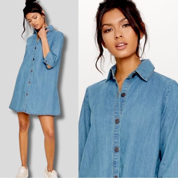 PrettyLittleThing Dresses & Skirts - PrettyLittleThing Button Down Denim Shirt Dress Sz. 4